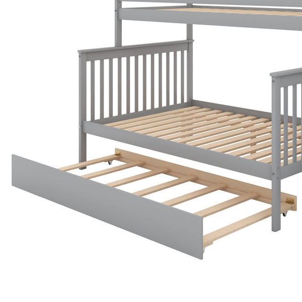 English Elm Twin Pine Twin-Over-Full Bunk Bed with Trundle and Staircase Storage, Space-Saving Durable Design Gray GX000403AAE-1
