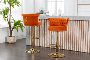 English Elm Coolmore Velvet Swivel Barstools Set Gold Legs Adjustable Height Kitchen Island Seating Pair Orange W1539103103