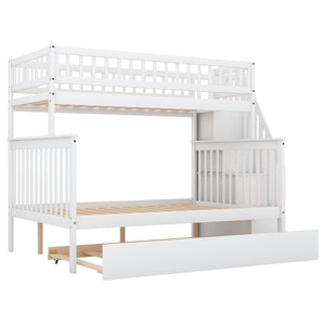 English Elm Twin Pine Twin-Over-Full Bunk Bed with Trundle and Staircase Storage, Space-Saving Durable Design White GX000403AAK-1