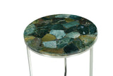 English Elm Steve Silver - Accent Side Table: Clean Lines, Jasper Stone Top In Emerald, Modern Chrome Base, Perfect End Or Accent Table