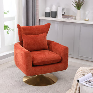 English Elm Classic Mid-Century Swivel Accent Chair with Linen Upholstery, Iron Legs, 300lb Capacity, Modern Comfort Orange W1361104582