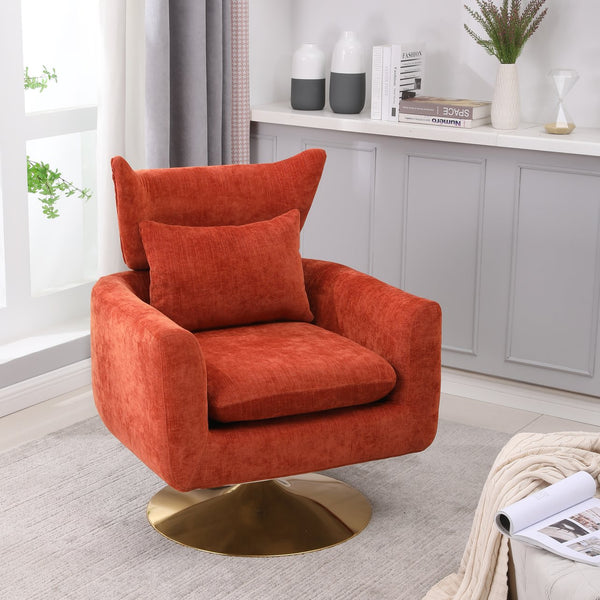 English Elm Classic Mid-Century Swivel Accent Chair with Linen Upholstery, Iron Legs, 300lb Capacity, Modern Comfort Orange W1361104582