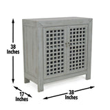 English Elm Steve Silver - Farmhouse Inspired Accent Cabinet - Lattice Work Front, Distressed Grey Finish