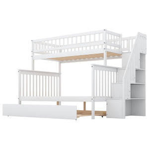 English Elm Twin Pine Twin-Over-Full Bunk Bed with Trundle and Staircase Storage, Space-Saving Durable Design White GX000403AAK-1