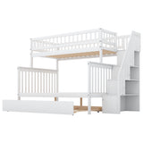 Hearth and Haven Spacey Twin over Full Bunk Bed with Trundle and Staircase, White GX000403AAK-1