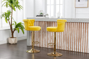 English Elm Coolmore Velvet Swivel Barstools Set Gold Legs Adjustable Height Kitchen Island Seating Pair Yellow W1539103102