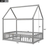 Hearth and Haven Full Size Wood House Bed with Fence and Door Wash WF303134AAE