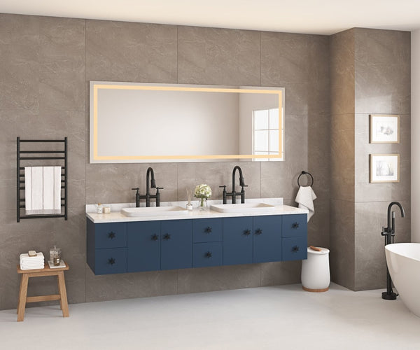 English Elm 96in. Oversized Backlit Bathroom Mirror Matte Black Frame Antifog Led Three Color Modes W1272P144035