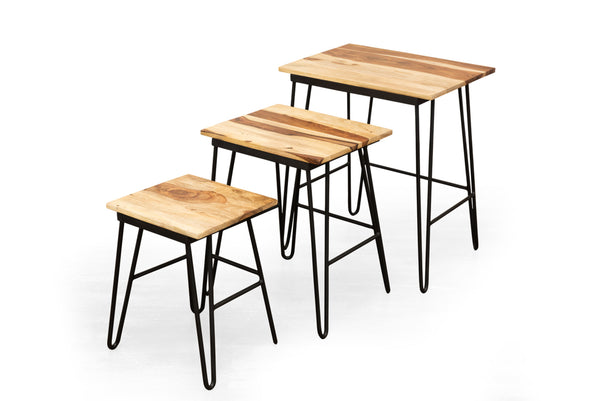 English Elm Steve Silver - Natural Sheesham Wood Nesting Tables with Two-Tone Tops & Iron Base — Rustic Chic, Space-Saving Set B081110873