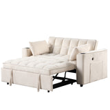 English Elm 58" 4-1 Multi-Functional Sofa Bed With Cup Holder and Usb Port For Living Room Or Apartments Milky White