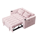 English Elm 58" 4-1 Multi-Functional Sofa Bed With Cup Holder and Usb Port For Living Room Or Apartments Pink