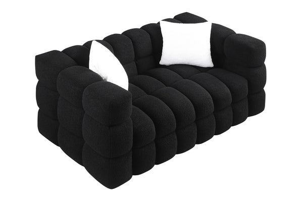 English Elm 62.2length Marshmallow Boucle Sofa 35.83" Deep Cozy Compact 2-Seater for Modern Apartments & Living Rooms Black W1099S00158