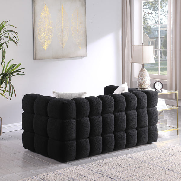English Elm 62.2length Marshmallow Boucle Sofa 35.83" Deep Cozy Compact 2-Seater for Modern Apartments & Living Rooms Black W1099S00158