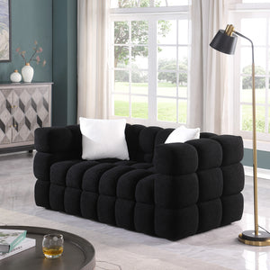 English Elm 62.2length Marshmallow Boucle Sofa 35.83" Deep Cozy Compact 2-Seater for Modern Apartments & Living Rooms Black W1099S00158