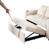 English Elm 58" 4-1 Multi-Functional Sofa Bed With Cup Holder and Usb Port For Living Room Or Apartments Milky White