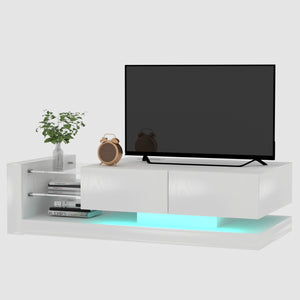 English Elm TV Console LED TV Stand with Dual App & Remote RGB Control, 31 Modes, Built-In Power & 90% Storage Space White W1701105065