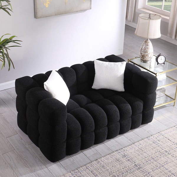 English Elm 62.2length Marshmallow Boucle Sofa 35.83" Deep Cozy Compact 2-Seater for Modern Apartments & Living Rooms Black W1099S00158
