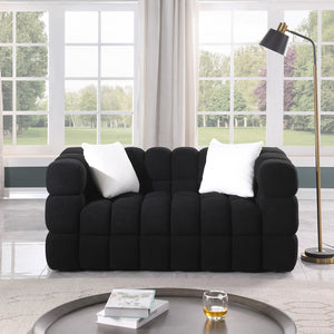 English Elm 62.2length Marshmallow Boucle Sofa 35.83" Deep Cozy Compact 2-Seater for Modern Apartments & Living Rooms Black W1099S00158