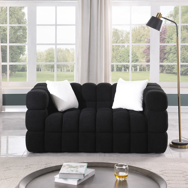 English Elm 62.2length Marshmallow Boucle Sofa 35.83" Deep Cozy Compact 2-Seater for Modern Apartments & Living Rooms Black W1099S00158