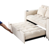 English Elm 58" 4-1 Multi-Functional Sofa Bed With Cup Holder and Usb Port For Living Room Or Apartments Milky White