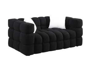 English Elm 62.2length Marshmallow Boucle Sofa 35.83" Deep Cozy Compact 2-Seater for Modern Apartments & Living Rooms Black W1099S00158