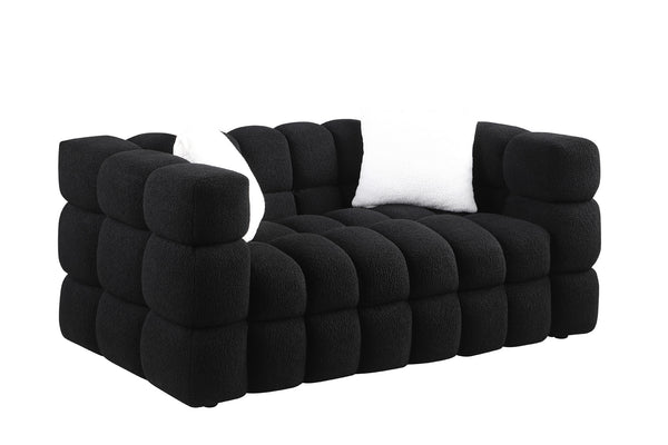 English Elm 62.2length Marshmallow Boucle Sofa 35.83" Deep Cozy Compact 2-Seater for Modern Apartments & Living Rooms Black W1099S00158