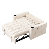 English Elm 58" 4-1 Multi-Functional Sofa Bed With Cup Holder and Usb Port For Living Room Or Apartments Milky White