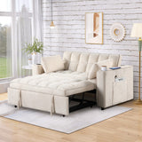 English Elm 58" 4-1 Multi-Functional Sofa Bed With Cup Holder and Usb Port For Living Room Or Apartments Milky White