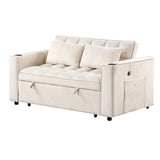 English Elm 58" 4-1 Multi-Functional Sofa Bed With Cup Holder and Usb Port For Living Room Or Apartments Milky White