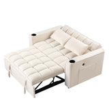 English Elm 58" 4-1 Multi-Functional Sofa Bed With Cup Holder and Usb Port For Living Room Or Apartments Milky White