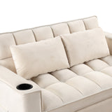 English Elm 58" 4-1 Multi-Functional Sofa Bed With Cup Holder and Usb Port For Living Room Or Apartments Milky White