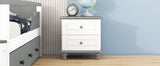 English Elm Wooden Nightstand With Two Drawers For Kids,End Table For Bedroom,White+Gray