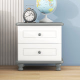 Wooden Nightstand with Two Drawers For Kids, End Table For Bedroom, White+Gray