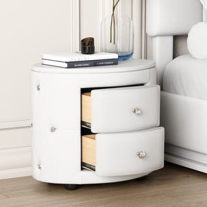 English Elm Elegant Pu Nightstand With 2 Drawers and Crystal Handle,Fully Assembled Except Legs&Handles,Storage Bedside Table - White