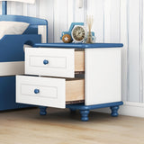 Hearth and Haven Wooden Nightstand with Two Drawers For Kids, End Table For Bedroom, White+Blue WF305173AAC