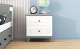 English Elm Wooden Nightstand With Two Drawers For Kids,End Table For Bedroom,White+Gray