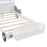 English Elm Twin Size Car-Shaped Platform Bed,Twin Bed With Storage Shelf For Bedroom,White