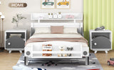 English Elm Twin Size Car-Shaped Platform Bed,Twin Bed With Storage Shelf For Bedroom,White