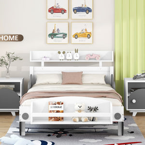 English Elm Twin Size Car-Shaped Platform Bed,Twin Bed With Storage Shelf For Bedroom,White