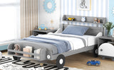 English Elm Twin Size Car-Shaped Platform Bed,Twin Bed With Storage Shelf For Bedroom,Gray