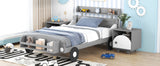 English Elm Twin Size Car-Shaped Platform Bed,Twin Bed With Storage Shelf For Bedroom,Gray