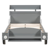 Hearth and Haven Twin Size Car-Shaped Platform Bed, Twin Bed with Storage Shelf For Bedroom, Gray WF305170AAE