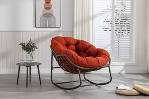 English Elm Outdoor Rattan Rocking Chair Oversized Hand-Woven Egg Recliner with Plush Cushion, Durable Steel Frame, Weather-Resistant Comfort for Patio Orange W640105284