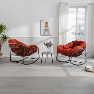 English Elm Outdoor Rattan Rocking Chair Oversized Hand-Woven Egg Recliner with Plush Cushion, Durable Steel Frame, Weather-Resistant Comfort for Patio Orange W640105284