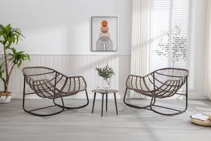 English Elm Outdoor Rattan Rocking Chair Oversized Hand-Woven Egg Recliner with Plush Cushion, Durable Steel Frame, Weather-Resistant Comfort for Patio Navy Blue W640105286