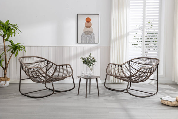 English Elm Outdoor Rattan Rocking Chair Oversized Hand-Woven Egg Recliner with Plush Cushion, Durable Steel Frame, Weather-Resistant Comfort for Patio Navy Blue W640105286