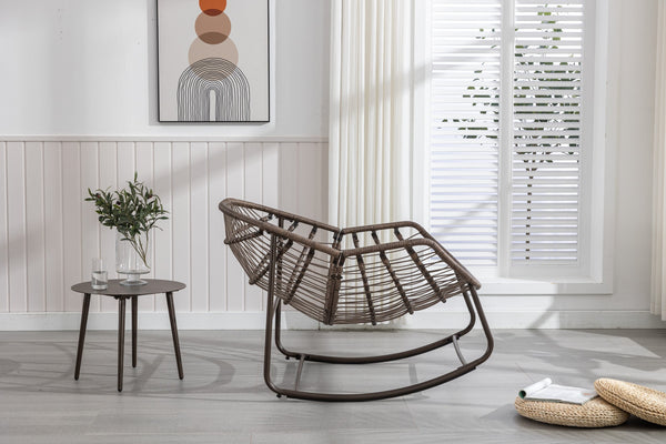 English Elm Outdoor Rattan Oversized Egg Rocking Chair with Velvet Padded Cushion, Hand‑Woven Patio Recliner Seat Pink W640P271524