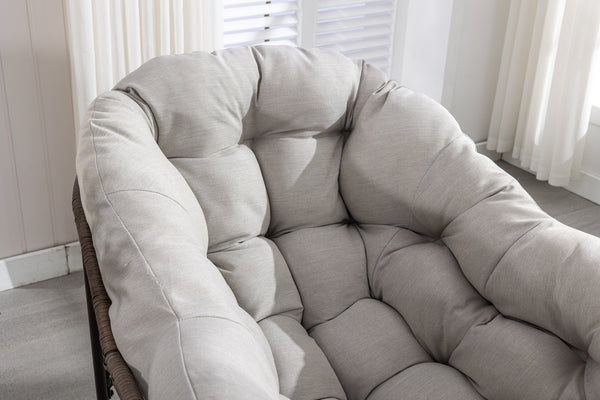 English Elm Outdoor Rattan Rocking Chair Oversized Hand-Woven Egg Recliner with Plush Cushion, Durable Steel Frame, Weather-Resistant Comfort for Patio Beige W640105281