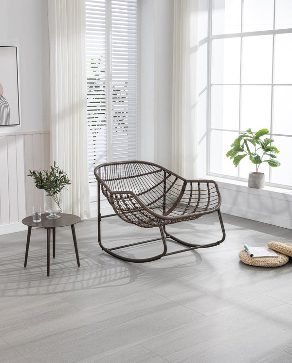 English Elm Outdoor Rattan Rocking Chair Oversized Hand-Woven Egg Recliner with Plush Cushion, Durable Steel Frame, Weather-Resistant Comfort for Patio Grey W640105282