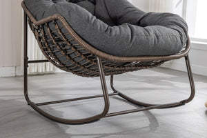 English Elm Outdoor Rattan Rocking Chair Oversized Hand-Woven Egg Recliner with Plush Cushion, Durable Steel Frame, Weather-Resistant Comfort for Patio Grey W640105282